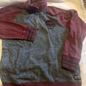 Roots Gray /burgundy small zipper Sweater with Ribbed Cuffs